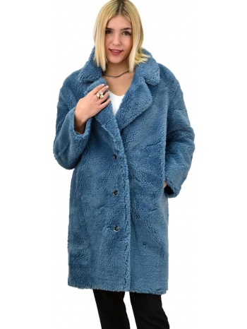 γυναικείο παλτό με γιακά και κουμπιά μπλε 18394