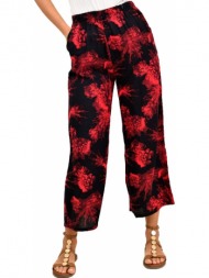 γυναικεία παντελόνα τύπου λινό με σχέδια κόκκινο 10690