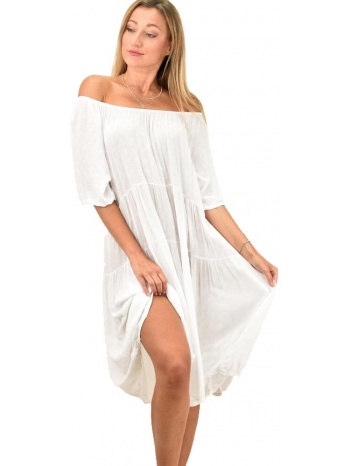 γυναικείο φόρεμα με έξω ώμους λευκό 11121