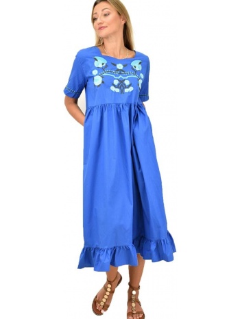γυναικείο φόρεμα με κέντημα μπλε 10715
