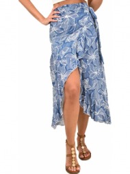 κρουαζέ φλοράλ φούστα με βολάν μπλε 11211