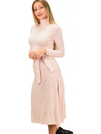 πλεκτό φόρεμα midi με πλισέ σχέδιο απαλό ροζ 9142