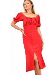 γυναικείο φόρεμα με διακοσμητικά κουμπιά κόκκινο 9889