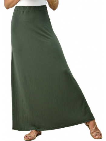 γυναικεία φούστα μάξι μονόχρωμη σε μεγάλα μεγέθη λαδί 10498