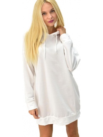 γυναικείο φόρεμα φούτερ μονόχρωμο λευκό 8305