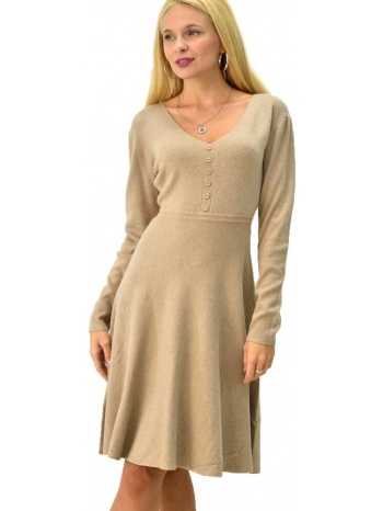 γυναικείο φόρεμα μίντι με διακοσμητικά κουμπιά μπεζ 7927