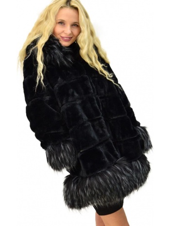 γυναικείο παλτό με συνθετική γούνα μαύρο 8780