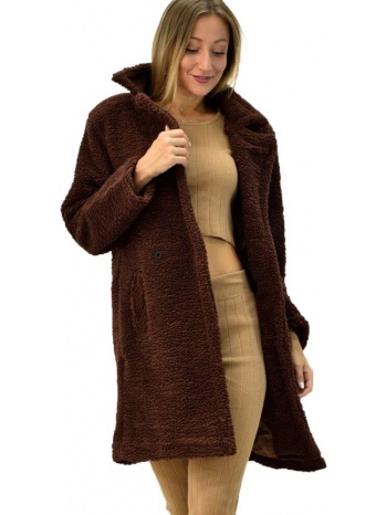 παλτό γούνα με γιακά και κουμπια καφέ 9438
