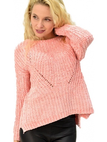 γυναικεία μπλούζα σενίλ με διάτρητο σχέδιο απαλό ροζ 9338