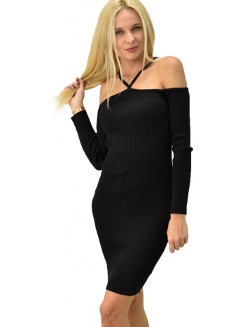 γυναικείο εφαρμοστό φόρεμα με έξω ώμους μαύρο 8999