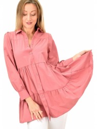 γυναικεία πουκαμίσα-φόρεμα με βολάν ροζ 8987