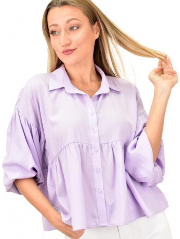 γυναικέιο πουκάμισο με σχέδιο βολάν λιλά 8952