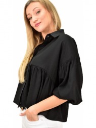 γυναικέιο πουκάμισο με σχέδιο βολάν μαύρο 8955