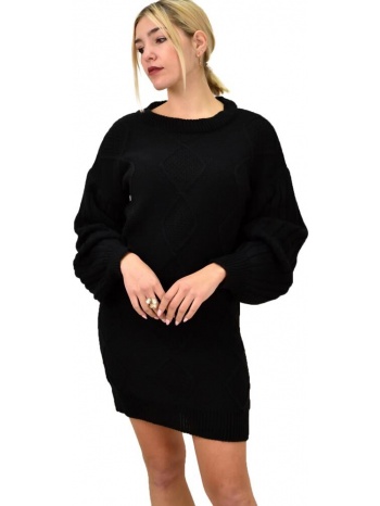 γυναικείο φόρεμα με σχέδιο πλεξούδα μαύρο 9443