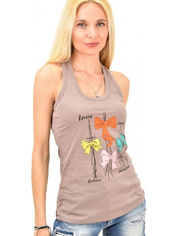 γυναικεία αμάνικη μπλούζα με σχέδιο μπεζ 11868