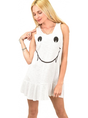 γυναικείο μπλουζοφόρεμα με σχέδιο φατσούλα λευκό 11908
