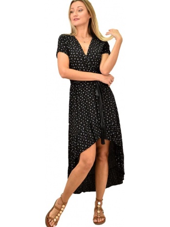 γυναικείο φόρεμα κρουαζέ με βολάν στο τελείωμα μαύρο 12240