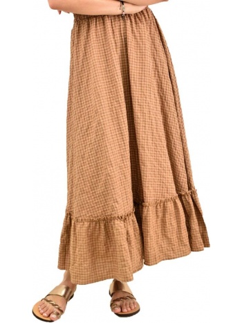 φούστα καρό με βολάν καφέ 12348
