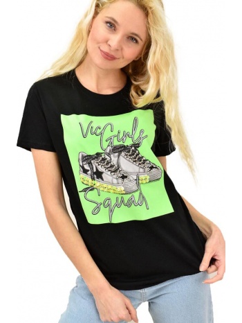 γυναικείο t-shirt με στάμπα μαύρο 13914