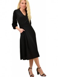 γυναικείο φόρεμα μονόχρωμο με ζώνη και γιακά μαύρο 13918