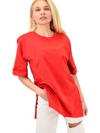 γυναικείο t-shirt μονόχρωμο oversized κόκκινο 14043