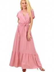 γυναικείο φόρεμα μονόχρωμο κρουαζέ ροζ 14189