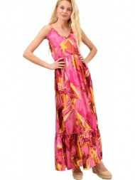 γυναικείο φόρεμα εμπριμέ maxi ροζ 14246