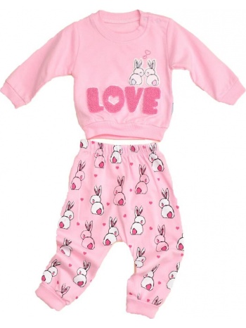 βρεφικό σετ μπλούζα με παντελόνι με σχέδιο love ροζ 14304