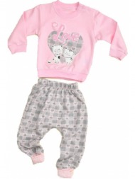 βρεφικό σετ με μπλούζα και παντελόνι με σχέδιο γατούλες ροζ 14324