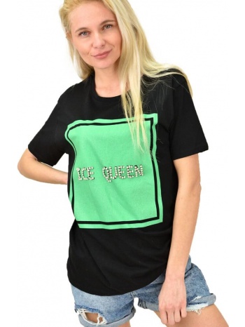 γυναικείο t-shirt με στάμπα `ice queen` μαύρο 14345