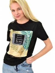 γυναικείο t-shirt με στάμπα μαύρο 14369