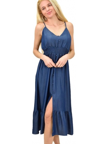 γυναικείο φόρεμα τύπου τζιν με κουμπιά μπλε σκούρο 14431