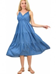 γυναικείο φόρεμα τύπου τζιν κρουαζέ μπλε τζιν 14440
