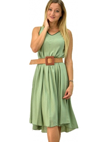 γυναικείο φόρεμα τύπου λινό με v λαιμόκοψη πράσινο 6482