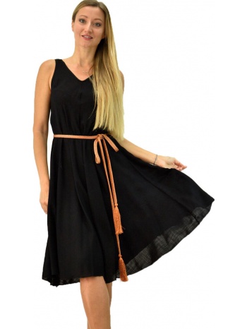 γυναικείο φόρεμα τύπου λινό με v λαιμόκοψη μαύρο 6485