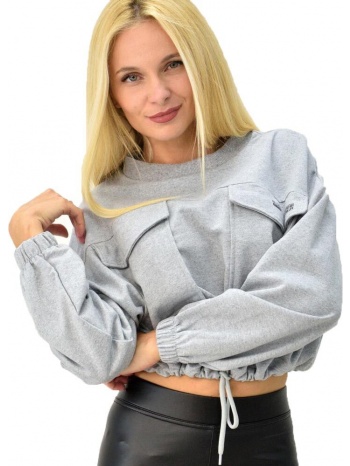 γυναικεία μπλούζα φούτερ με τσέπες γκρι 7946