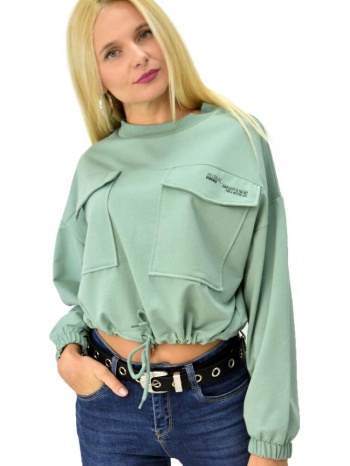 γυναικεία μπλούζα φούτερ με τσέπες φυστικί 7949