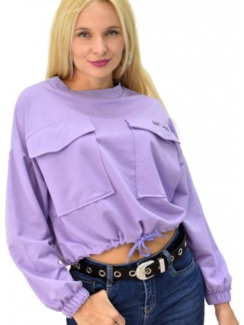 γυναικεία μπλούζα φούτερ με τσέπες μωβ 7950