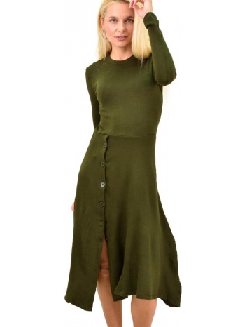 γυναικείο φόρεμα midi με κουμπιά χακί 13122