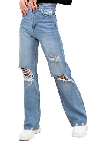 γυναικείο τζιν παντελόνι straight με σκίσιμο τζιν 12757