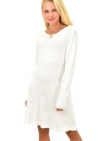γυναικείο πλεκτό midi φόρεμα με σχέδιο λευκό 12864