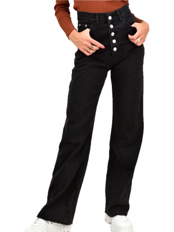 tζιν παντελόνι straight με κουμπία μαύρο μαύρο 12891