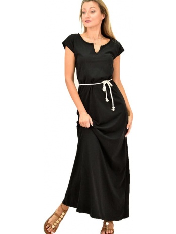 μακρύ φόρεμα με ζώνη και ανοιχτό μπούστο μαύρο 1208