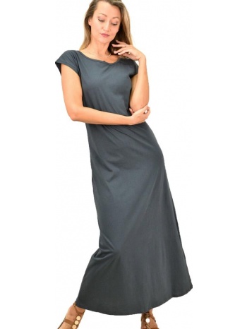 βαμβακερό φόρεμα με στρογγυλή λαιμόκοψη ανθρακί 1212