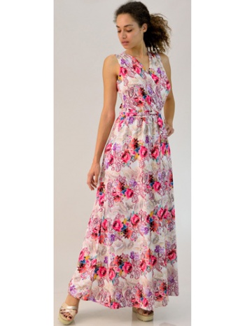 φόρεμα φλοράλ κρουαζέ ροζ 2110