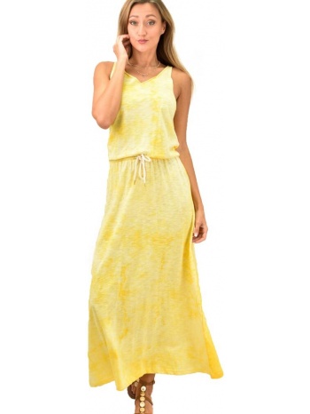 φόρεμα μάξι με εφέ νερά και ζώνη κίτρινο 1884