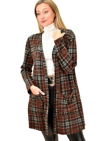 γυναικεία ζακέτα καρό καφέ 1412