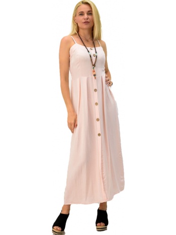 λινό φόρεμα με κουμπιά απαλό ροζ 2787