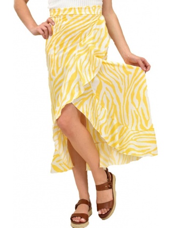 κρουαζέ εμπριμέ φούστα με βολάν κίτρινο 15929