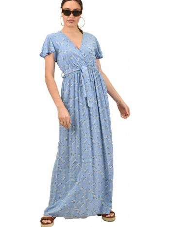 γυναικείο φόρεμα φλοράλ κρουαζέ σιέλ 16027